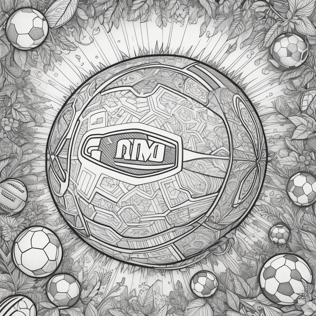 drawing of a football ball with leaves around it