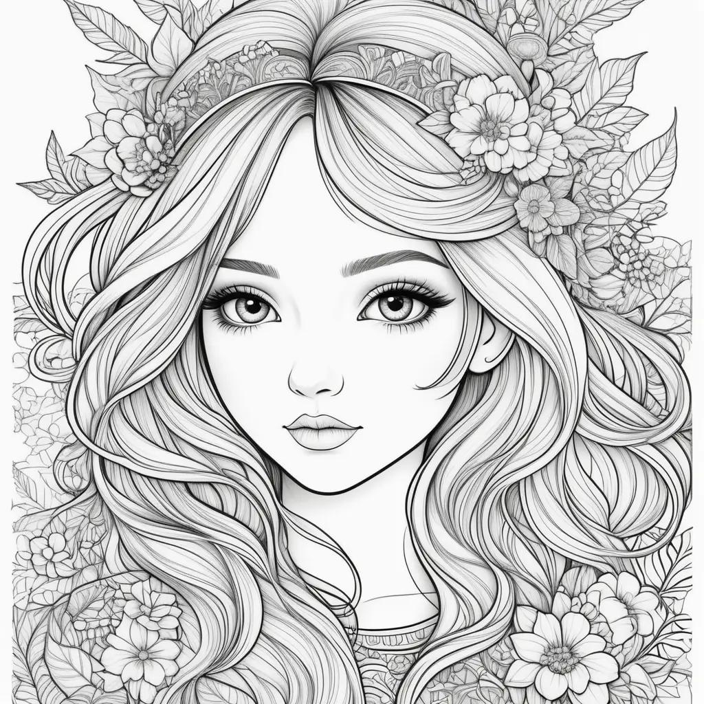 drawing of a girl with flowers on her head