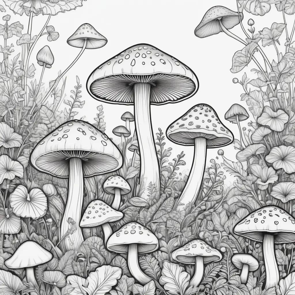 drawing of a group of colorful mushrooms