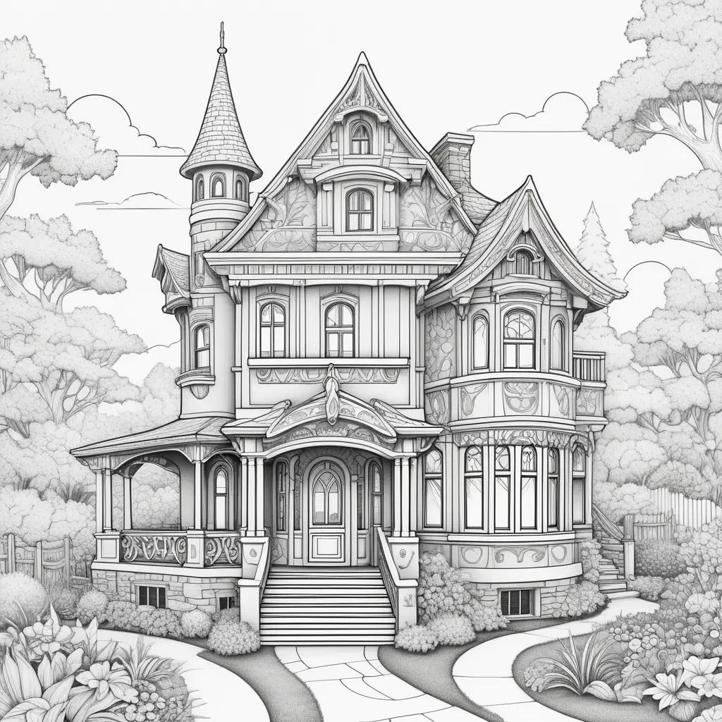 drawing of a house with various features on it