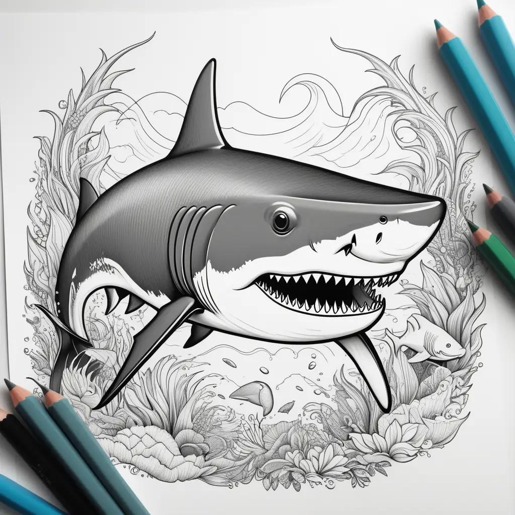 drawing of a large shark with a circle around it