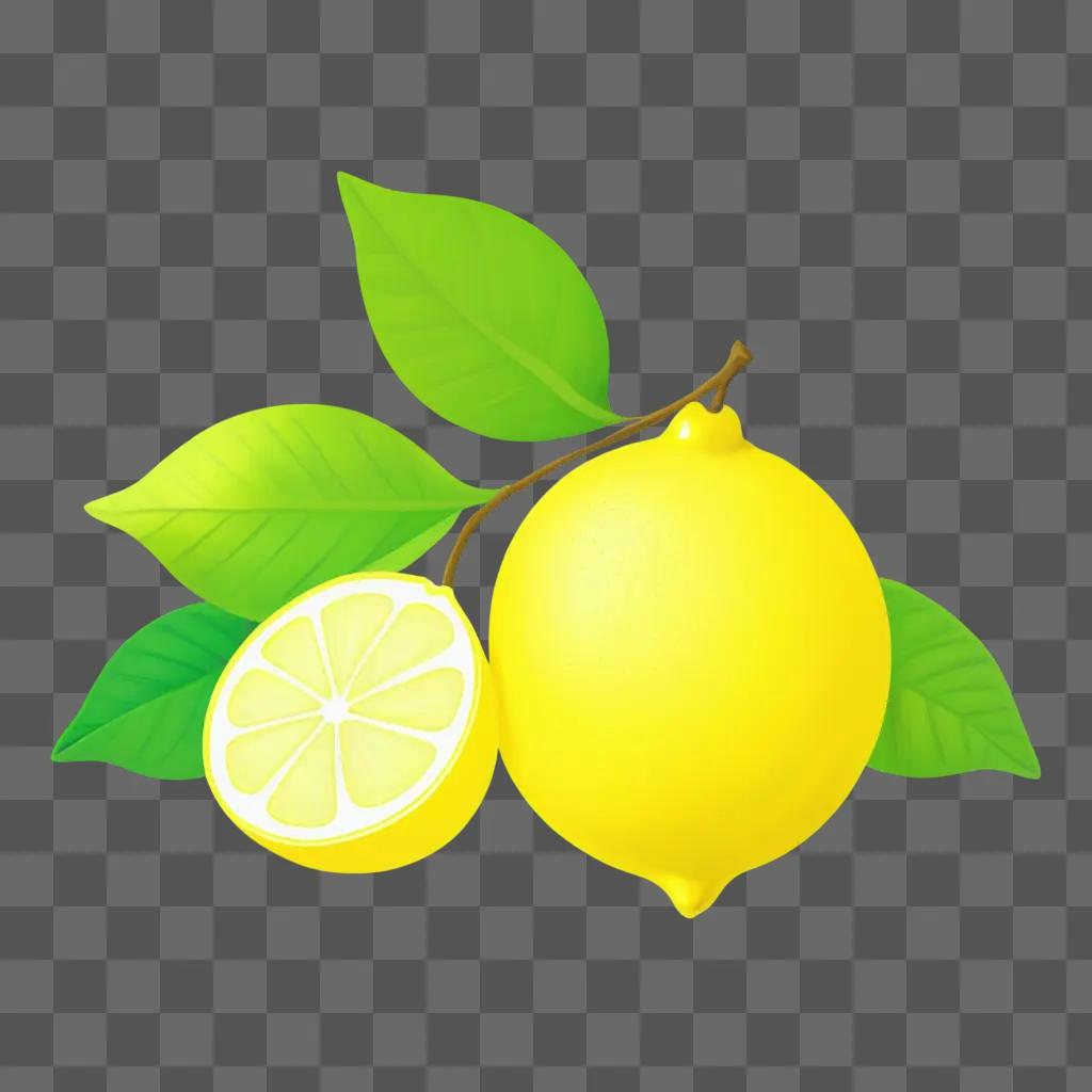 drawing of a lemon with green leaves