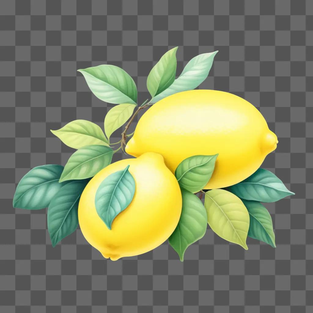 drawing of a lemon with leaves and leaves