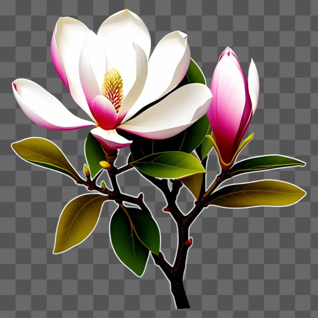 drawing of a magnolia flower with its leaves