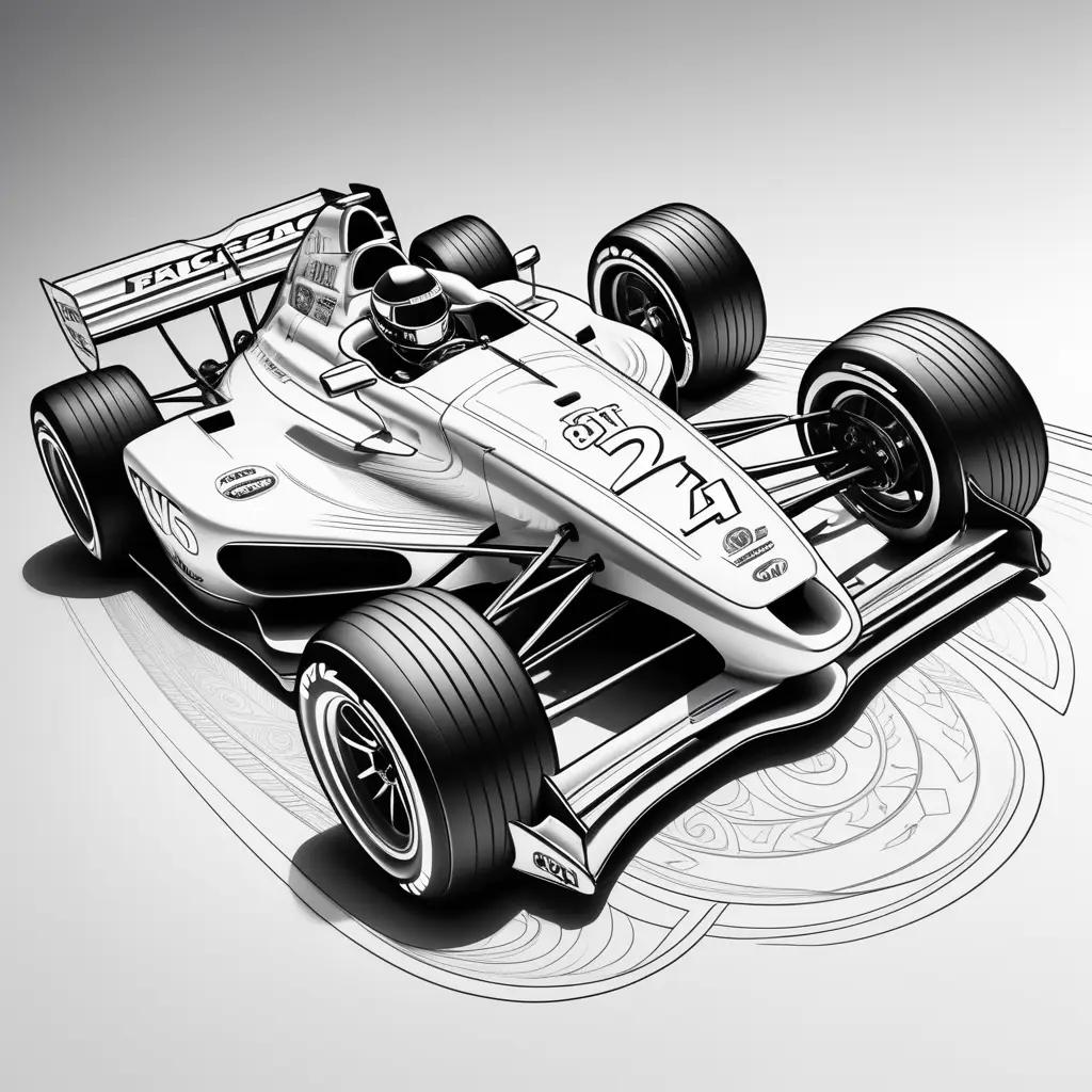 drawing of a racing car in black and white