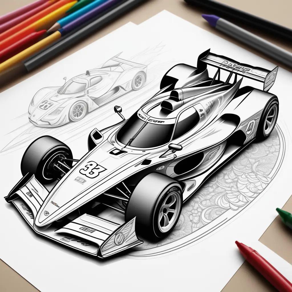 drawing of a racing car with various colors