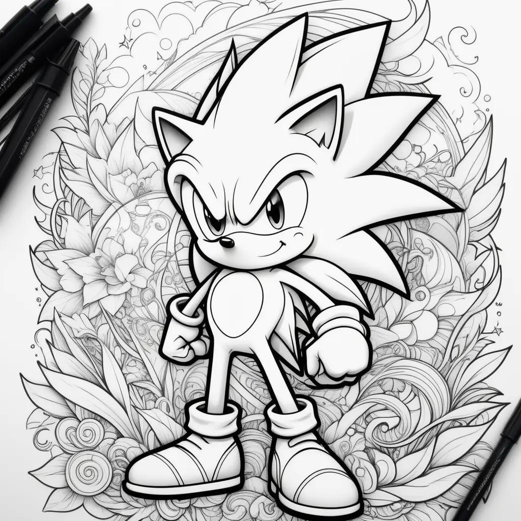 drawing of a super Sonic the Hedgehog coloring page