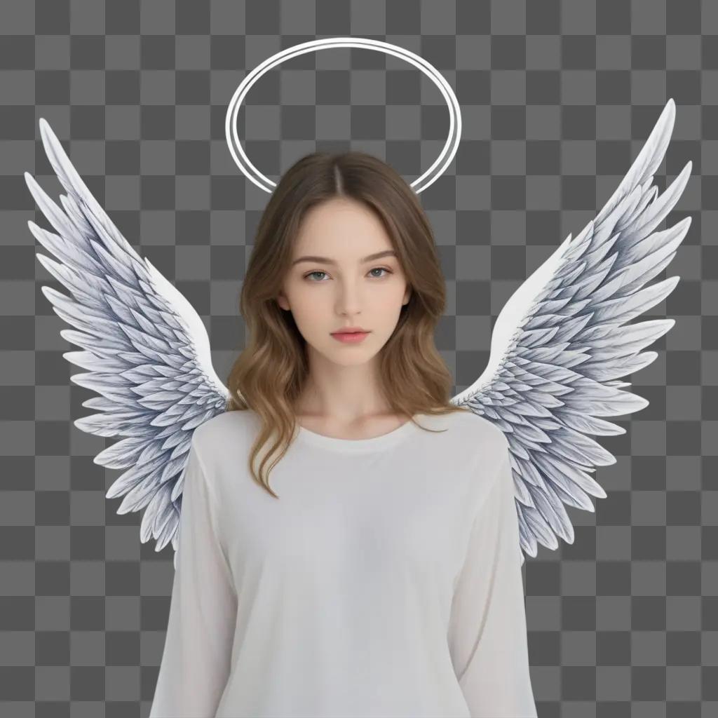 drawing of a woman with angel wings on a white background