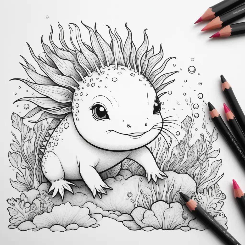 drawing of an axolotl with colored pencils