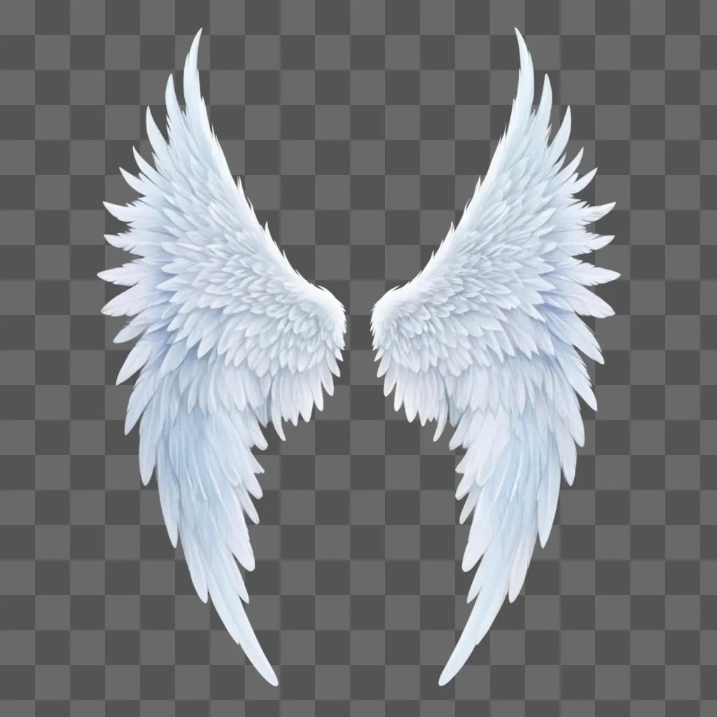 drawing of angel wings against a light blue background