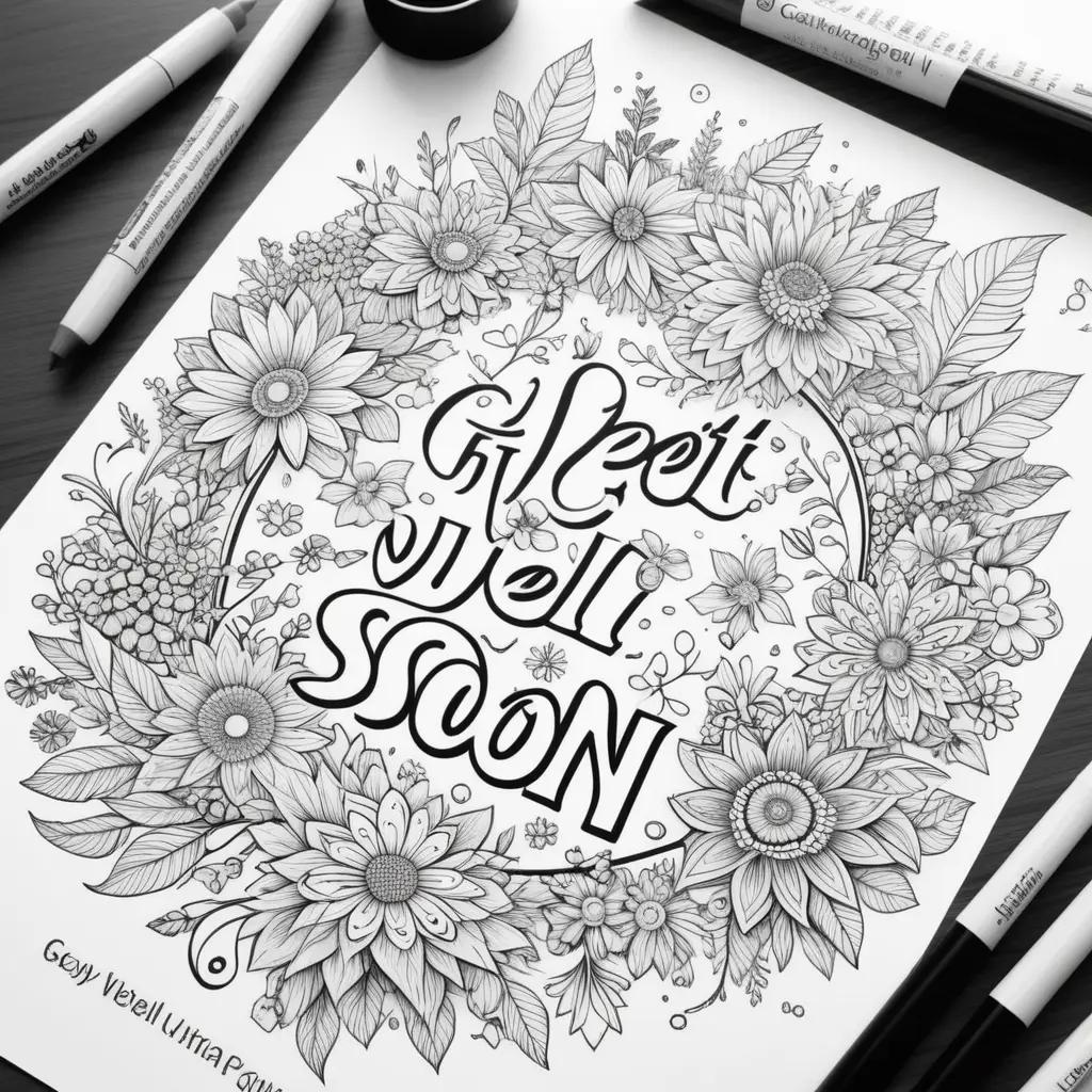 drawing of flowers with the words get well soon written on it