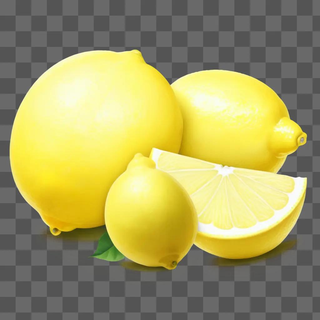 drawing of four lemons on a yellow background