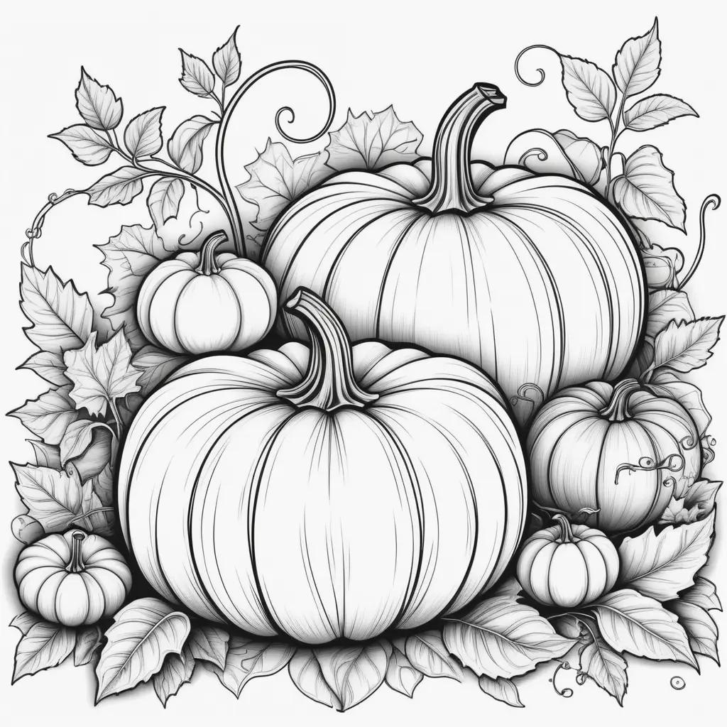 drawing of four pumpkins in black and white coloring pages