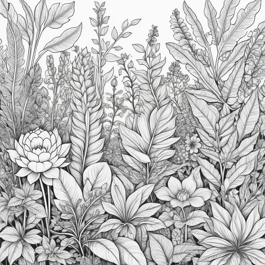 drawing of plants in various colors and shades