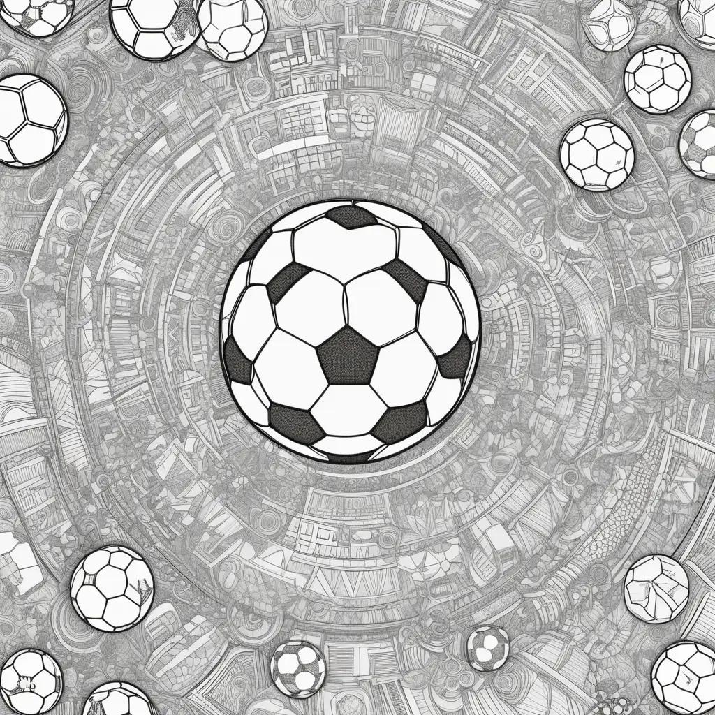 drawing of soccer balls in a spiral design