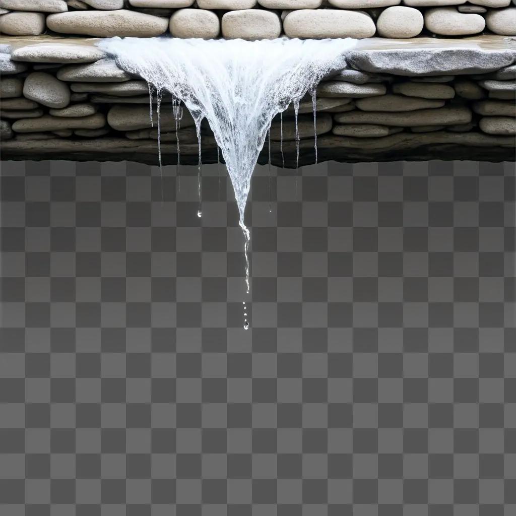 dripping icicle hangs over a stone wall