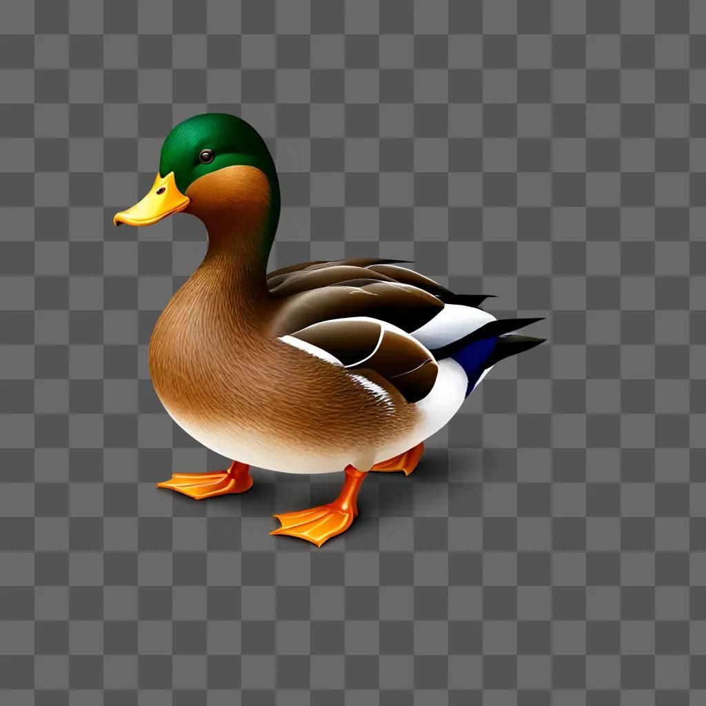 duck clipart A duck with green head and black beak standing on brown background