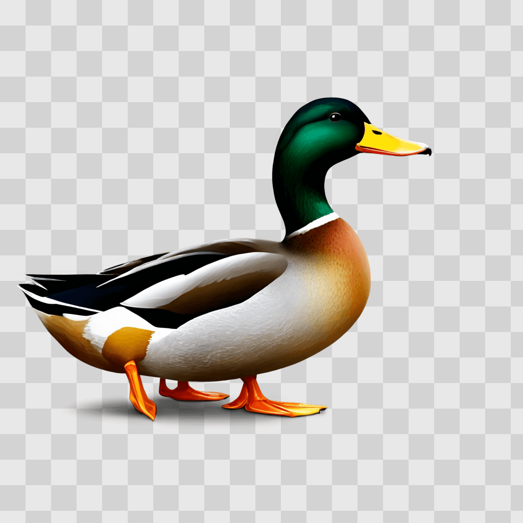 duck clipart A green duck with a yellow beak standing on a beige background