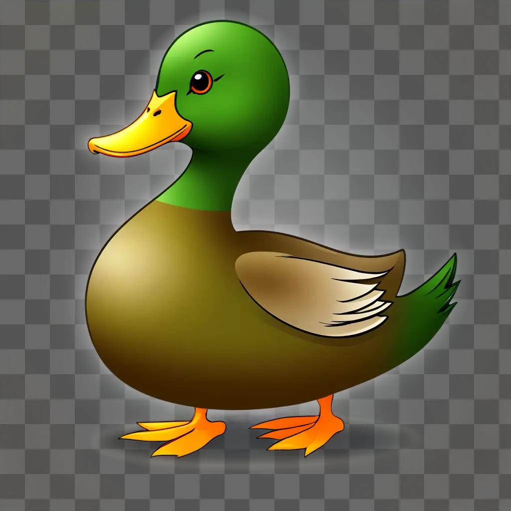 duck clipart Green duck with orange beak and feet