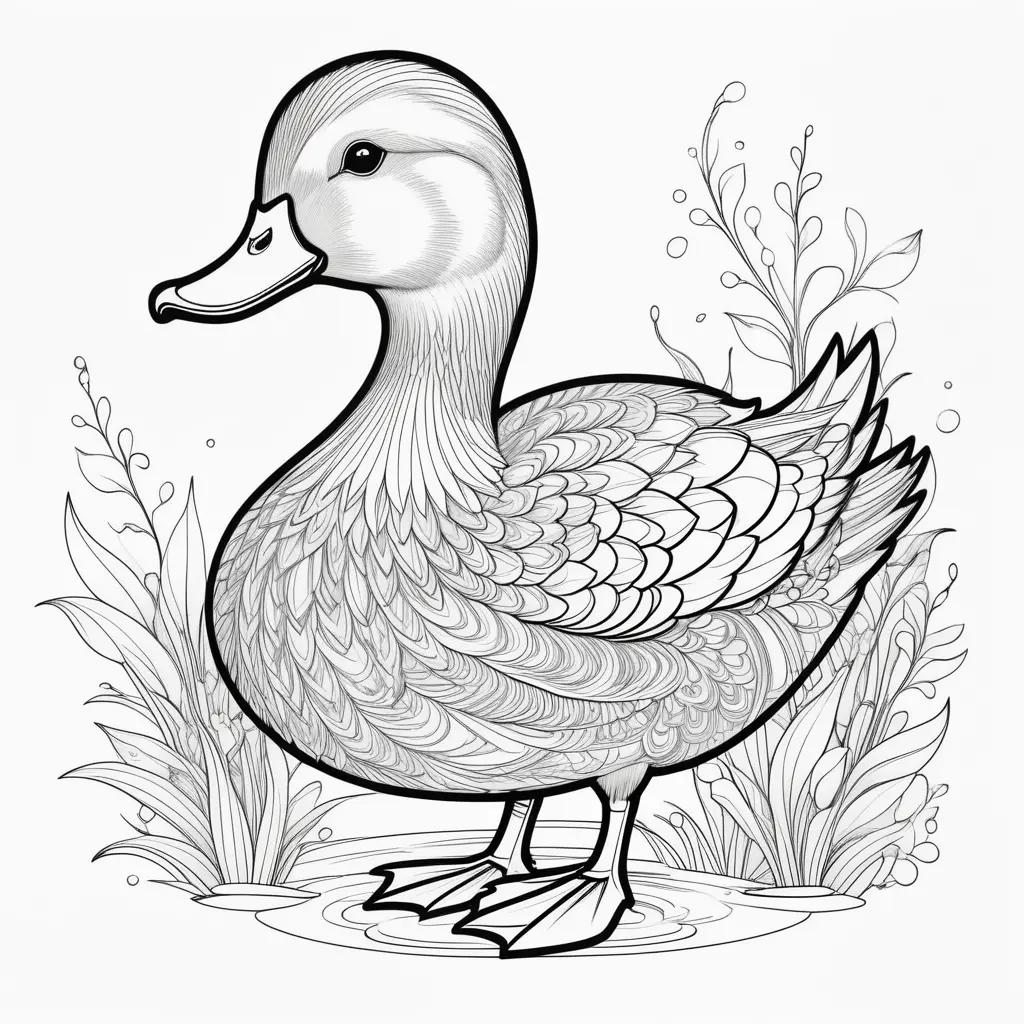 duck coloring page with a black and white color scheme