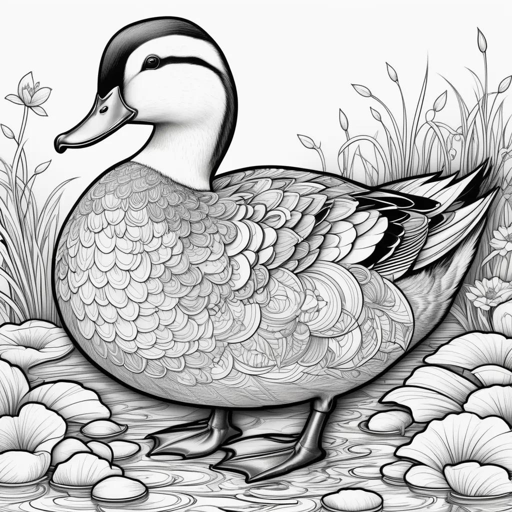 duck coloring page with black and white colors