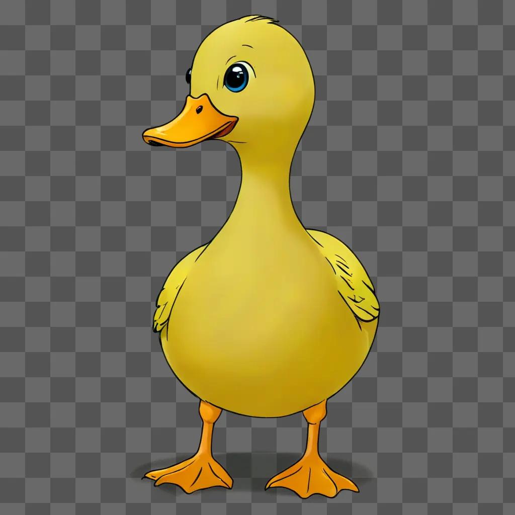 duck drawing for kids A yellow duck standing on its hind legs