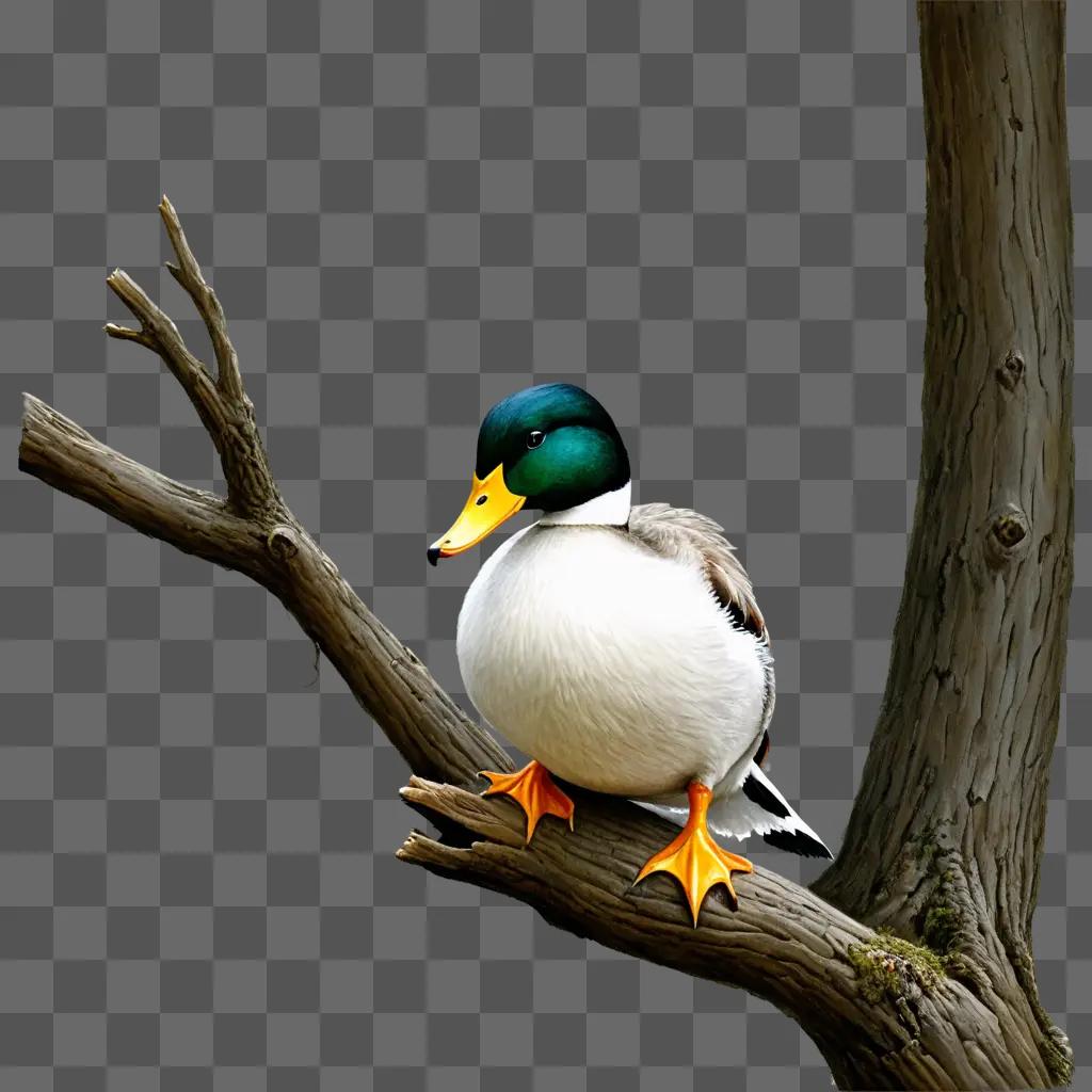 duck drawing realistic A duck perches on a tree branch