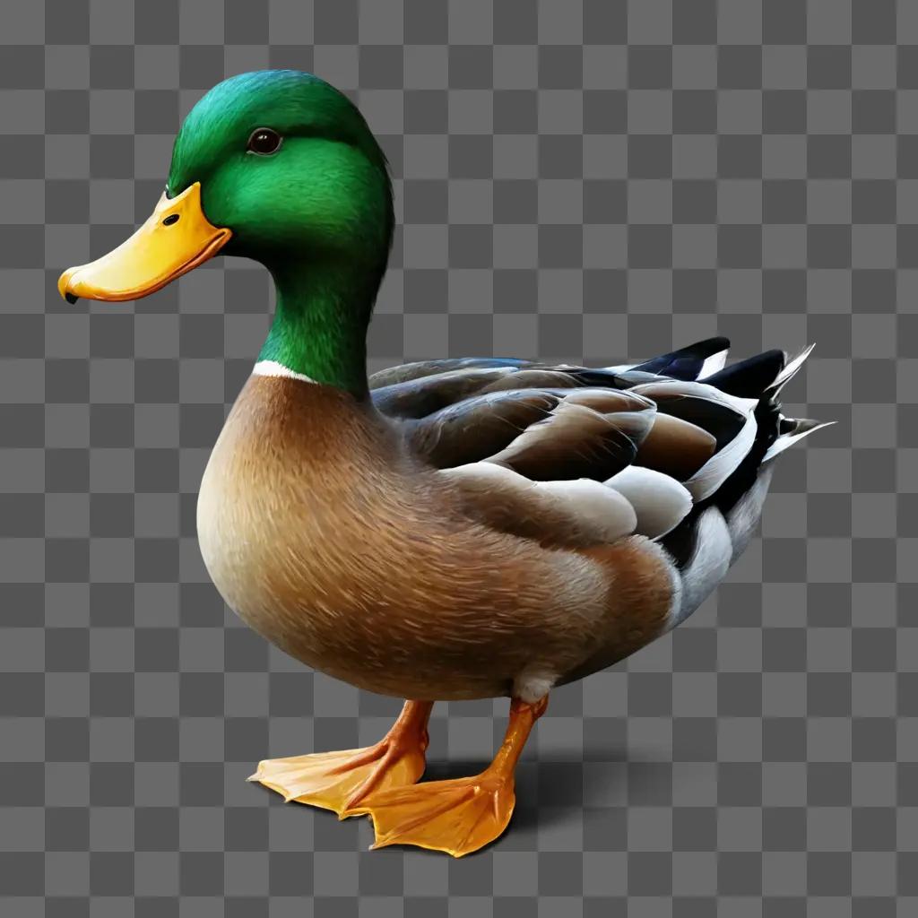 duck drawing realistic A duck with a green head and a yellow beak