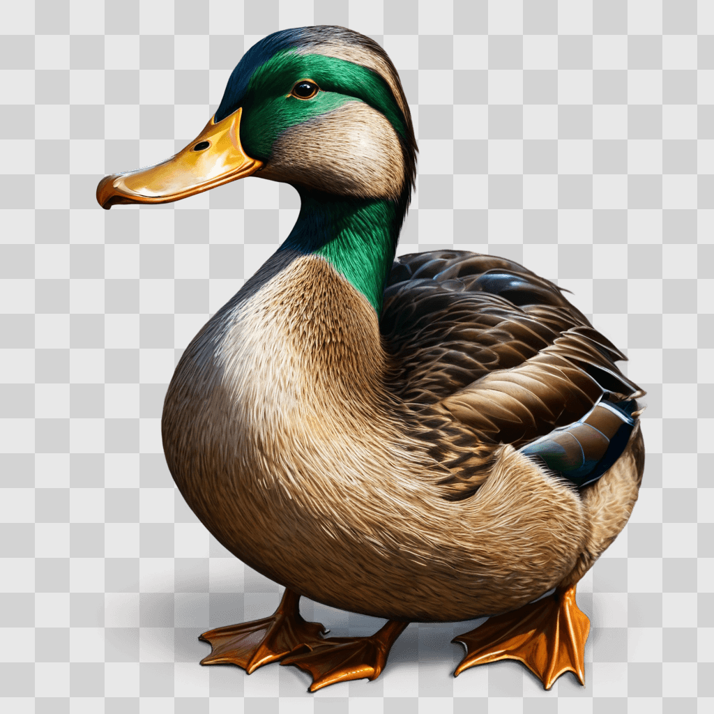 duck drawing realistic A green duck with a yellow beak stands