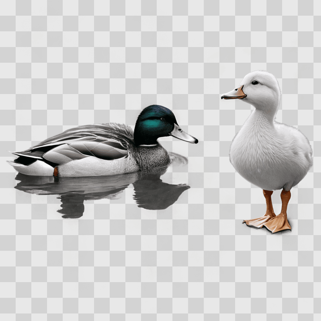 duck drawing realistic Two ducks standing on the water