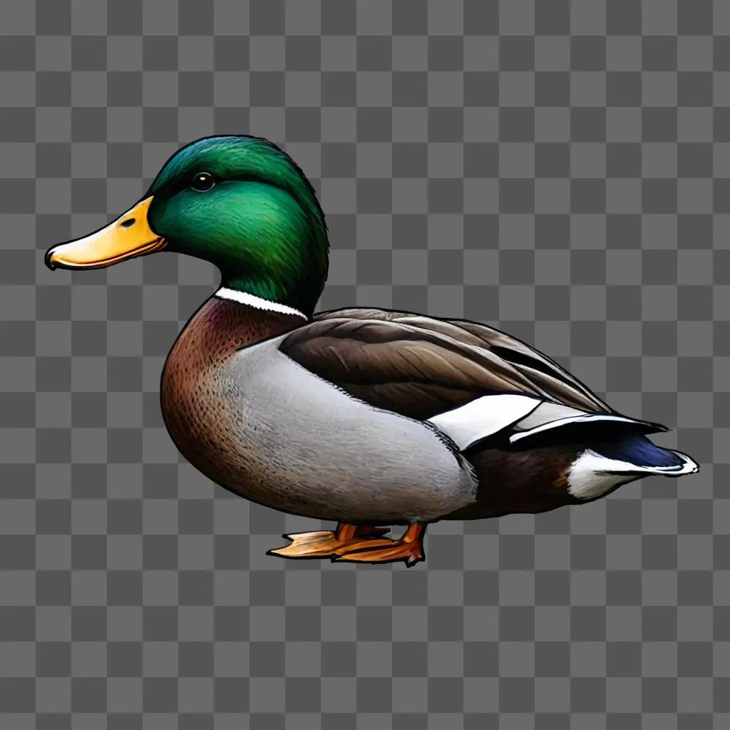 duck drawing with colour A duck is colored and positioned against a gray background