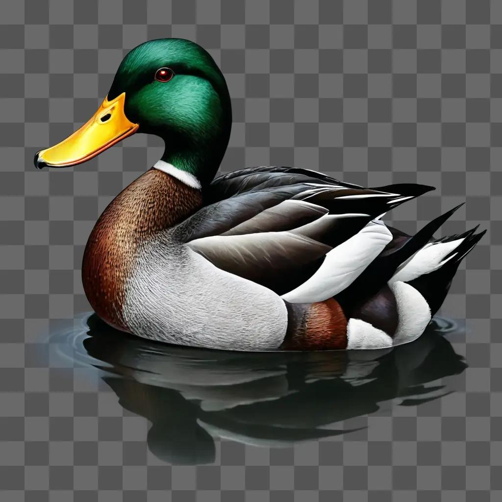 duck drawing with colour A duck with a green head swims on a dark background