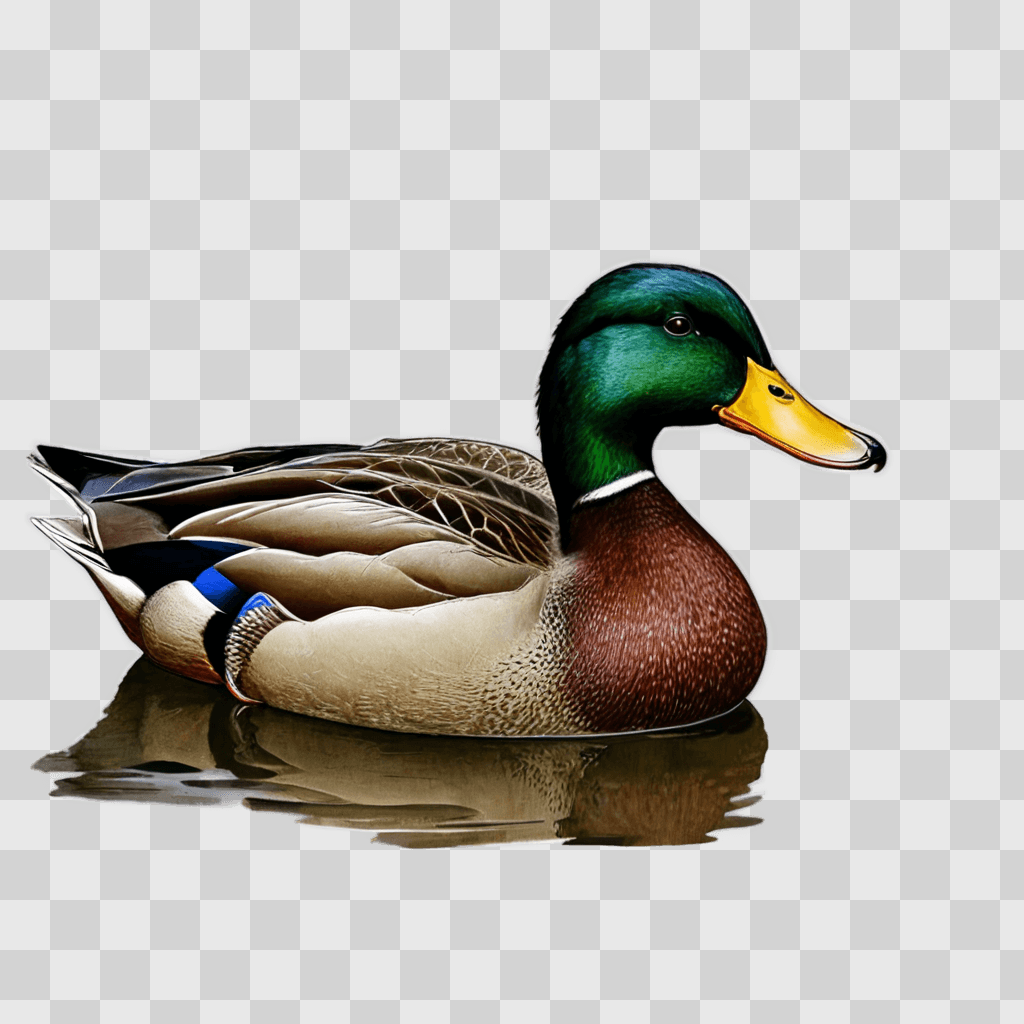 duck drawing with colour A duck with green head and red bill on a watery surface