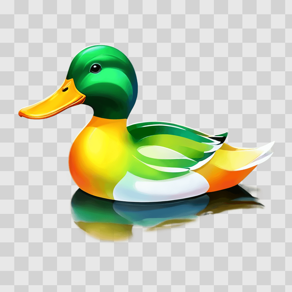 duck drawing with colour A green duck floating on a green background