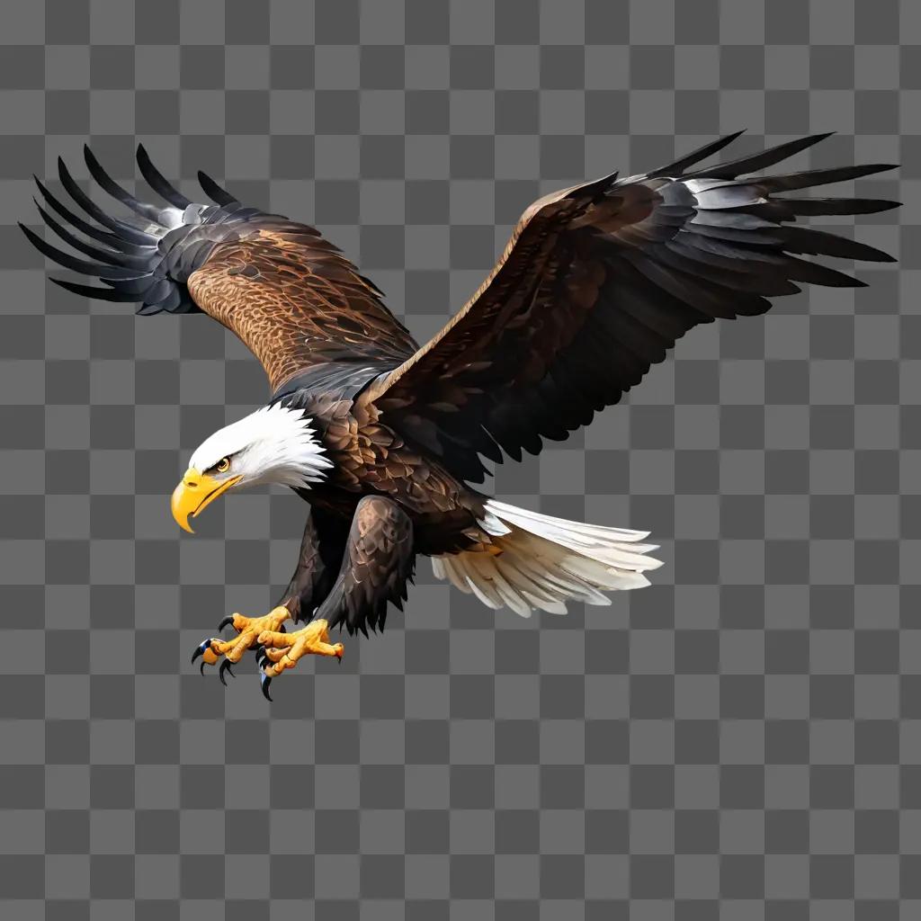 eagle clipart A bald eagle spreads its wings against a dark background