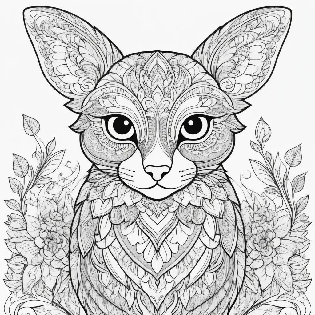 easy coloring page features a cat with flowers around it