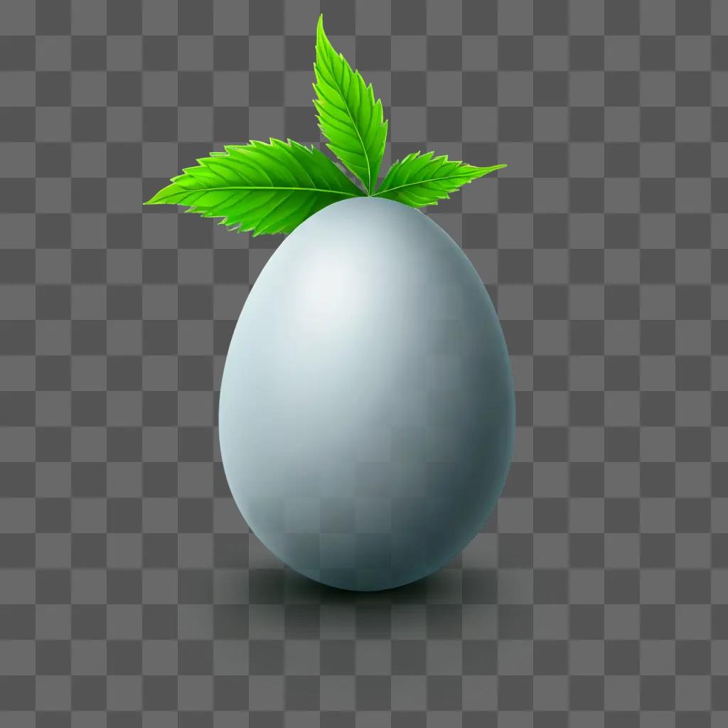 egg clipart A white egg with a green leaf on top