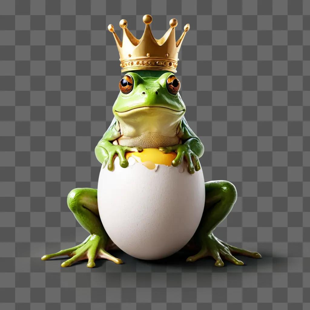 egg drawing realistic A frog sitting on top of an egg with a crown