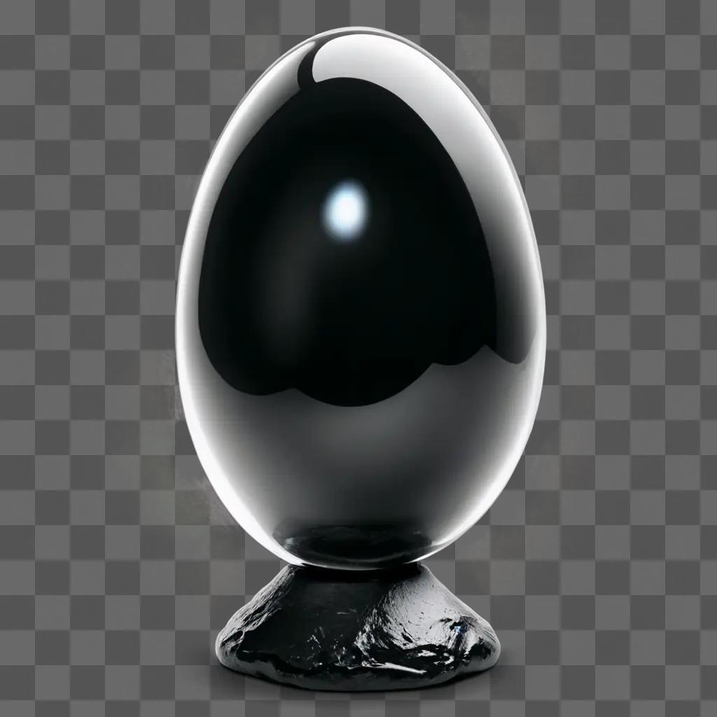 egg drawing realistic A shiny black sphere sits on a black pedestal