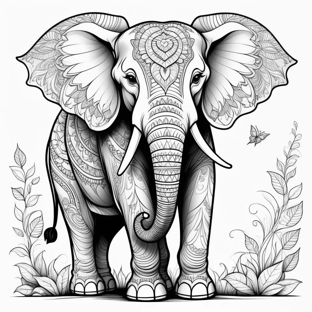 elephant coloring page with a heart design