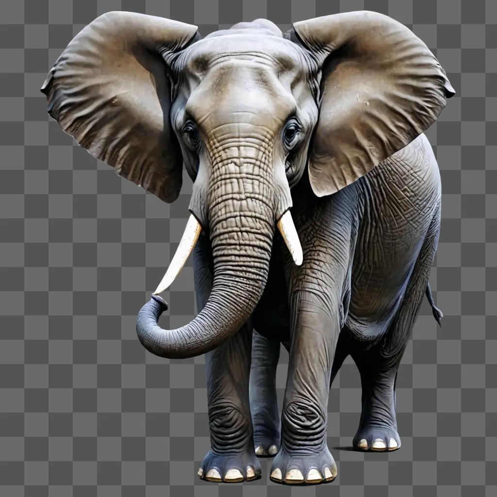 elephant drawing realistic A gray elephant with tusks stands in a gray room