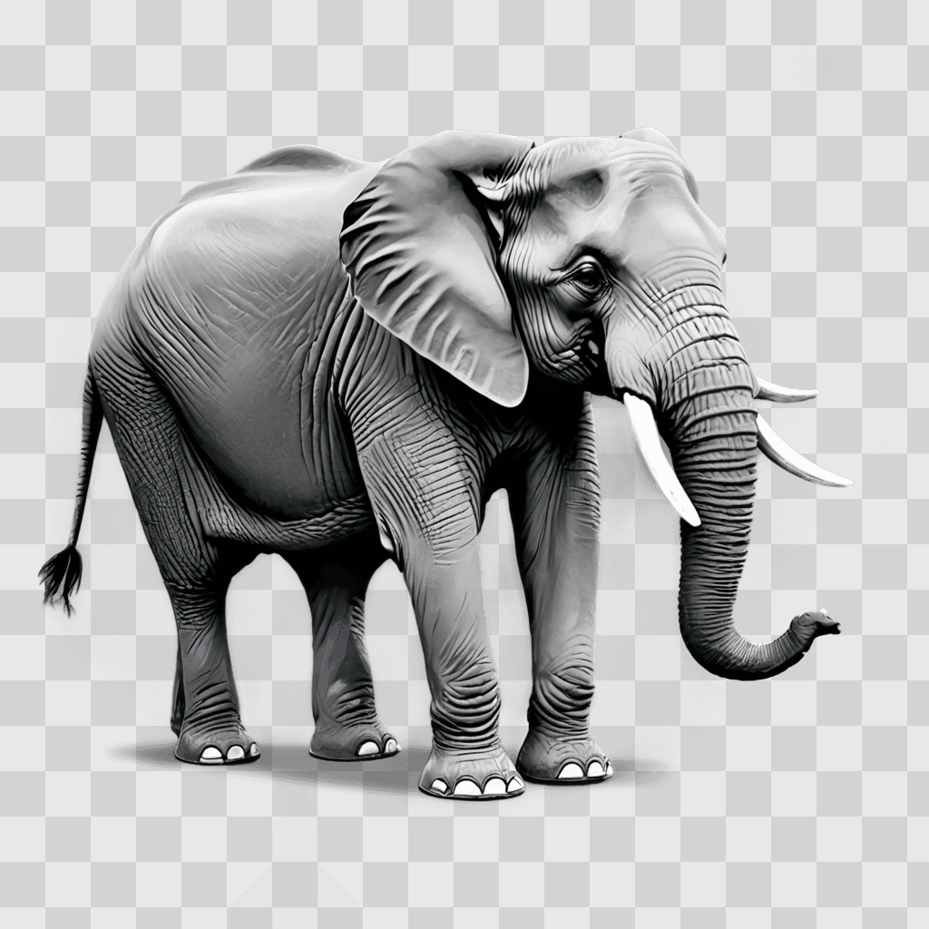 elephant drawing realistic A large elephant standing on a grey surface