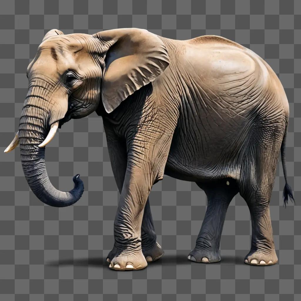 elephant drawing realistic A large elephant with a curved trunk and long tusks