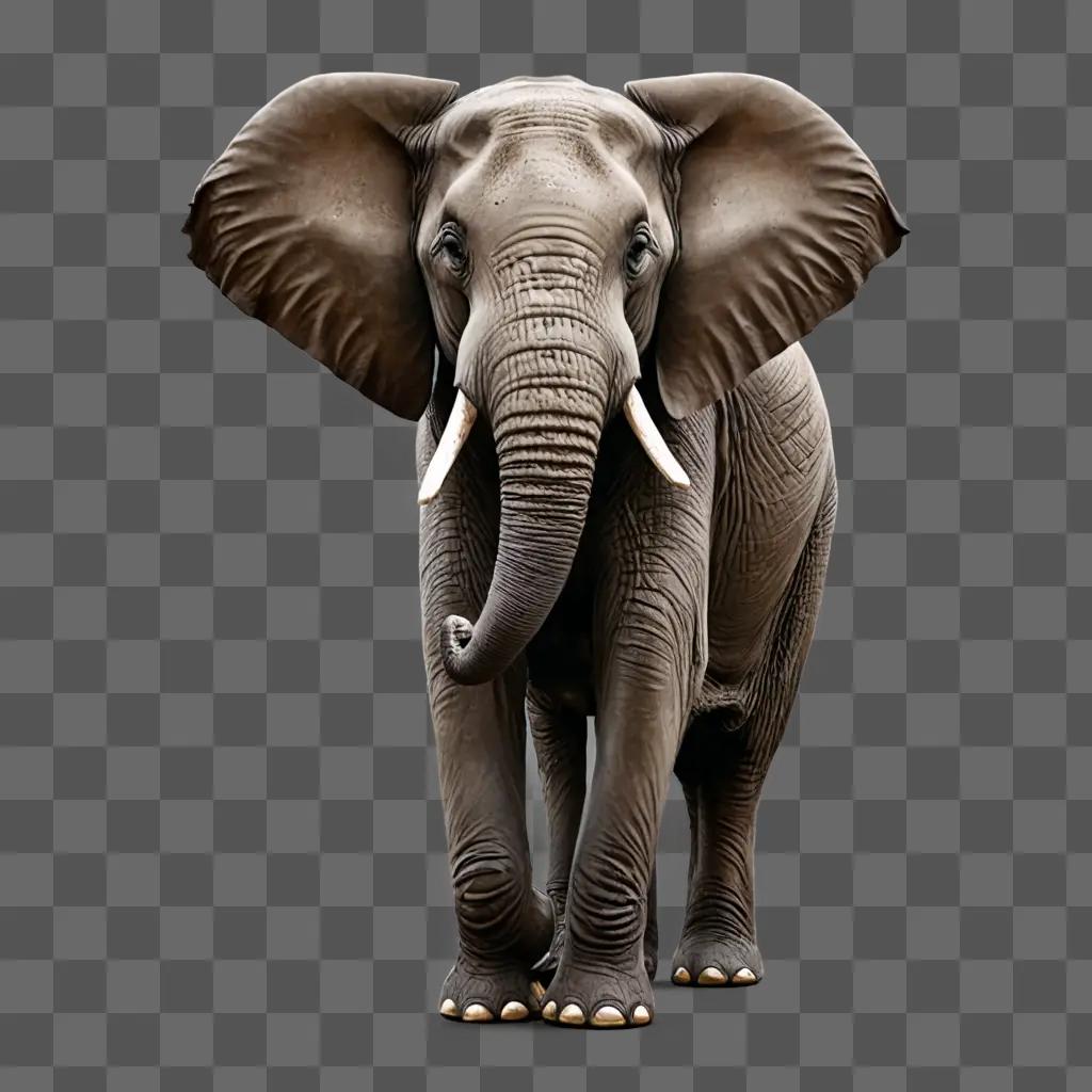 elephant drawing realistic Large gray elephant with white tusks and ears