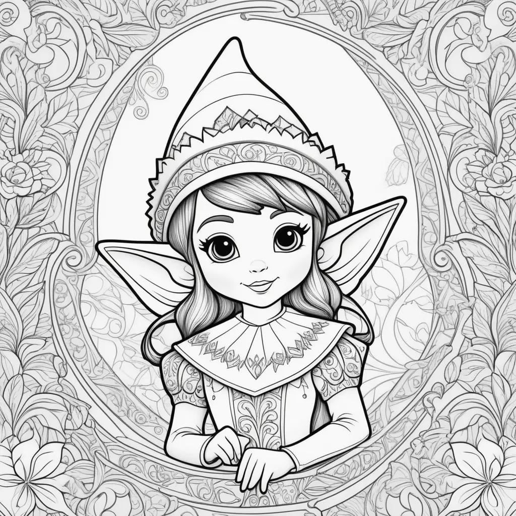 elf on the shelf coloring page with an adult looking at it