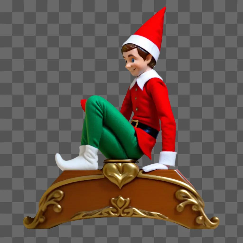 elf sitting on a shelf with a red hat