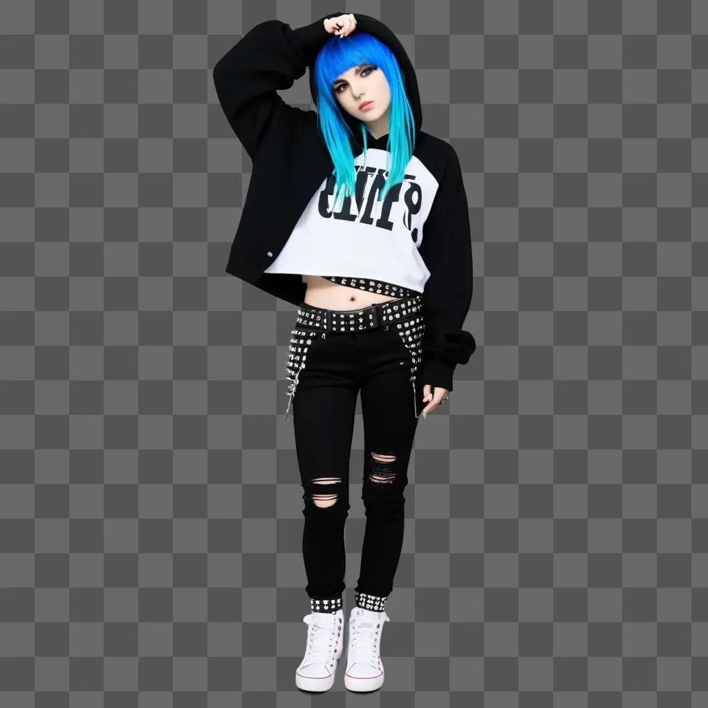 emo girl in black and blue clothes