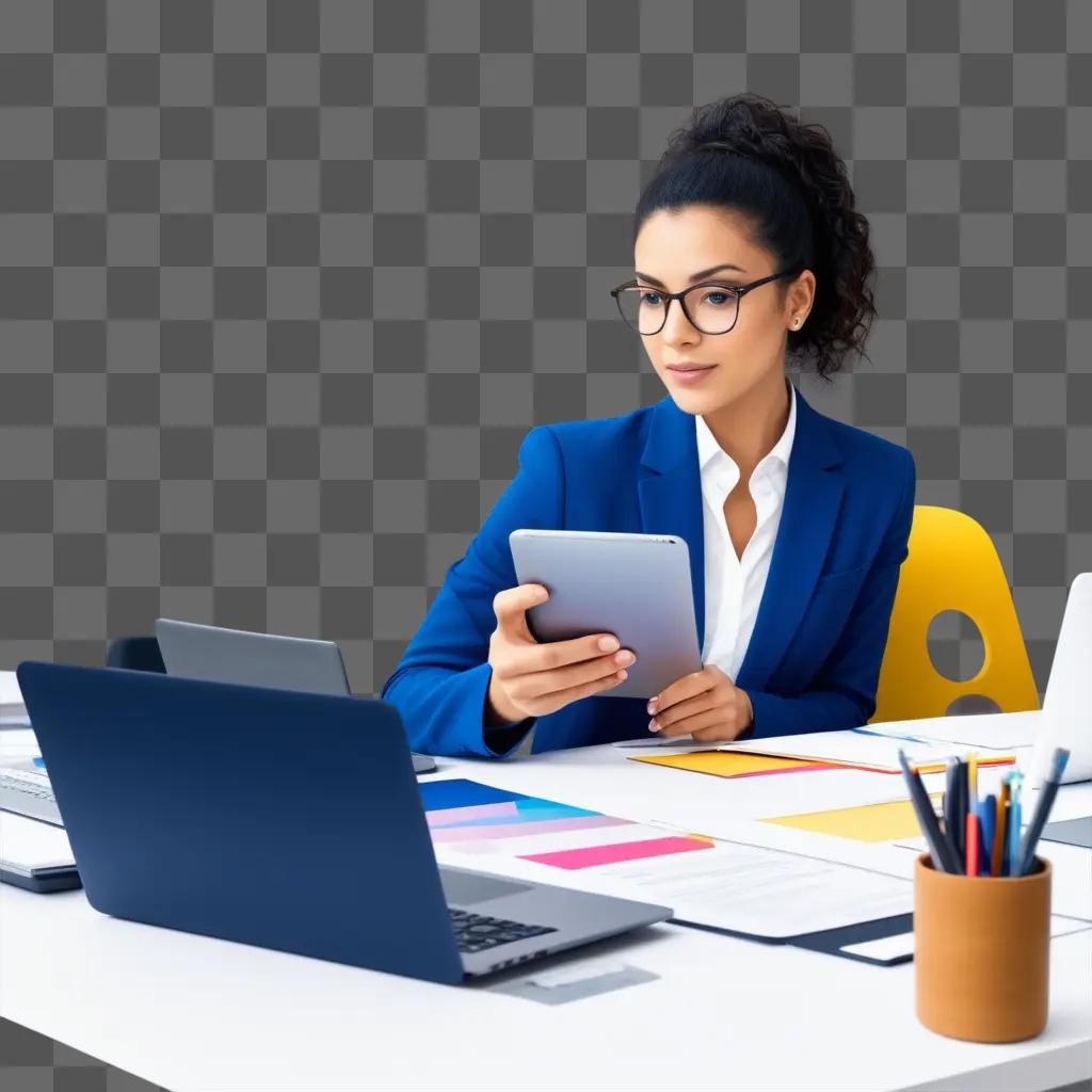 employee with glasses uses a tablet