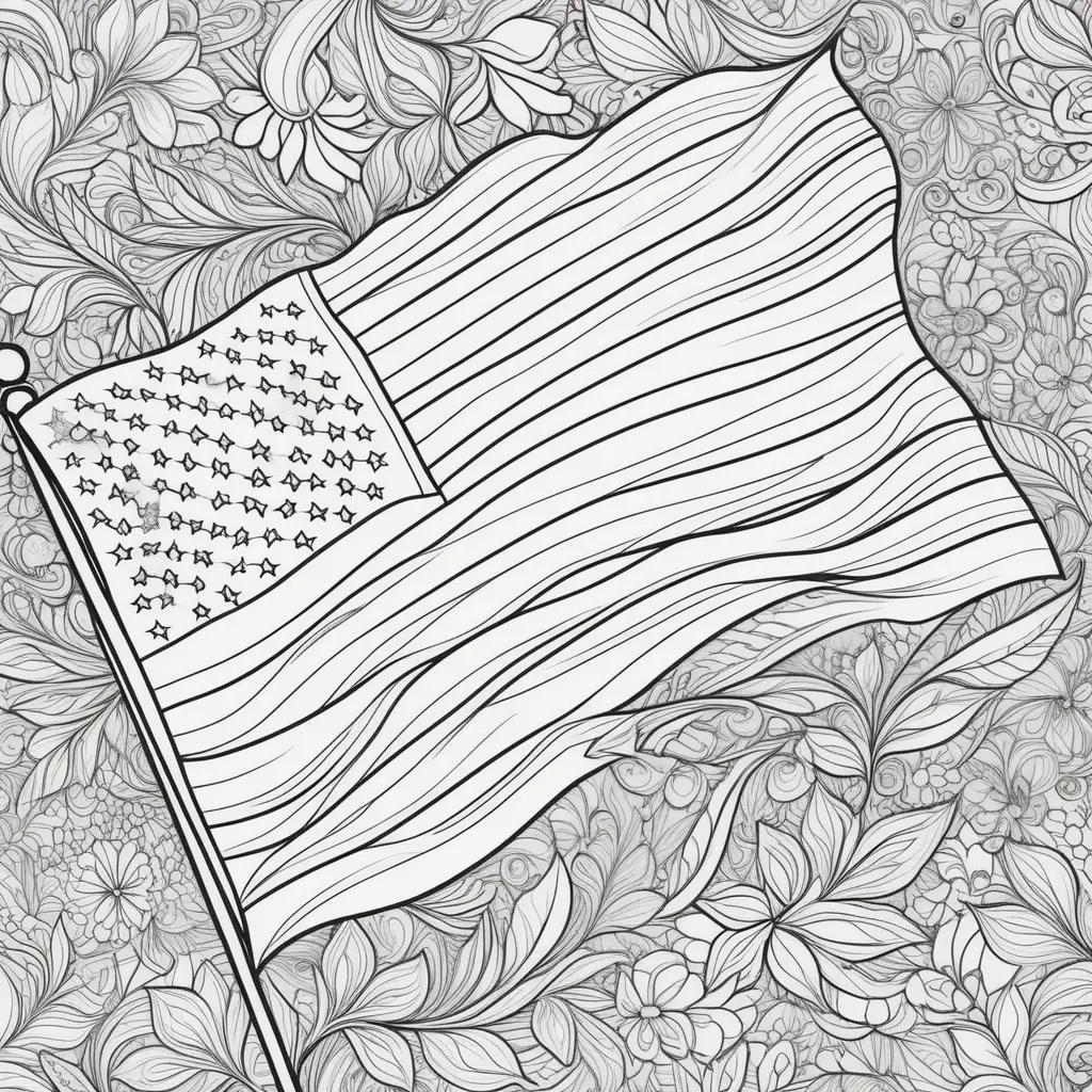 erican flag coloring page with flowers and stars