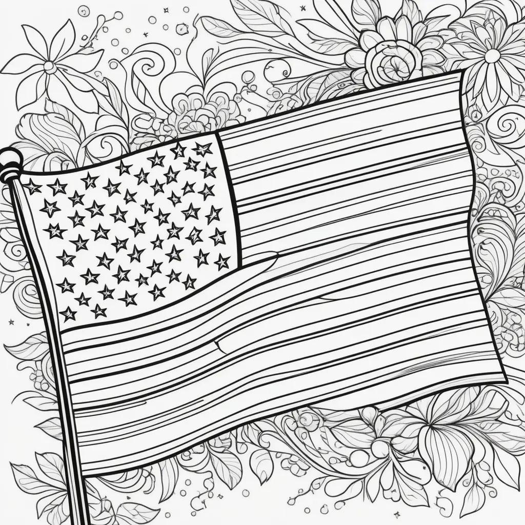 erican flag coloring page with stars and flowers